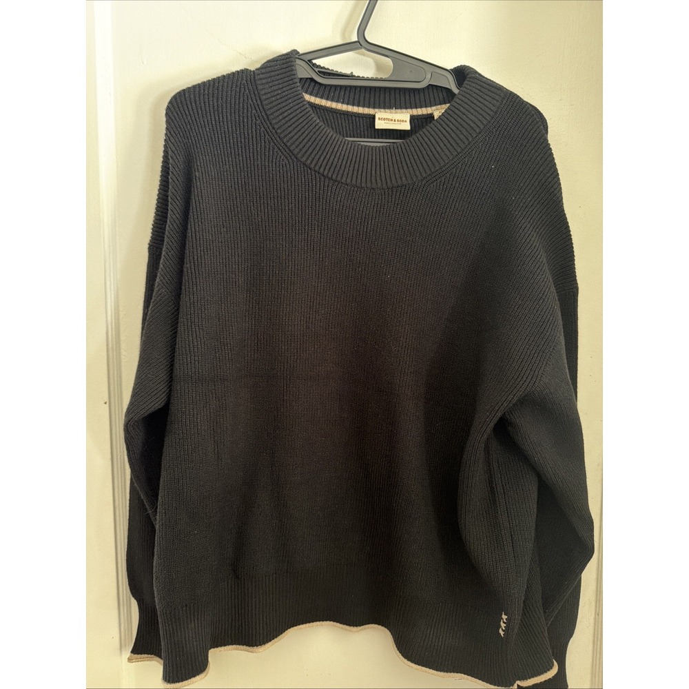 Scotch & Soda Black Knit Tan Trim Oversized size XL new with tags fast 2 ship
